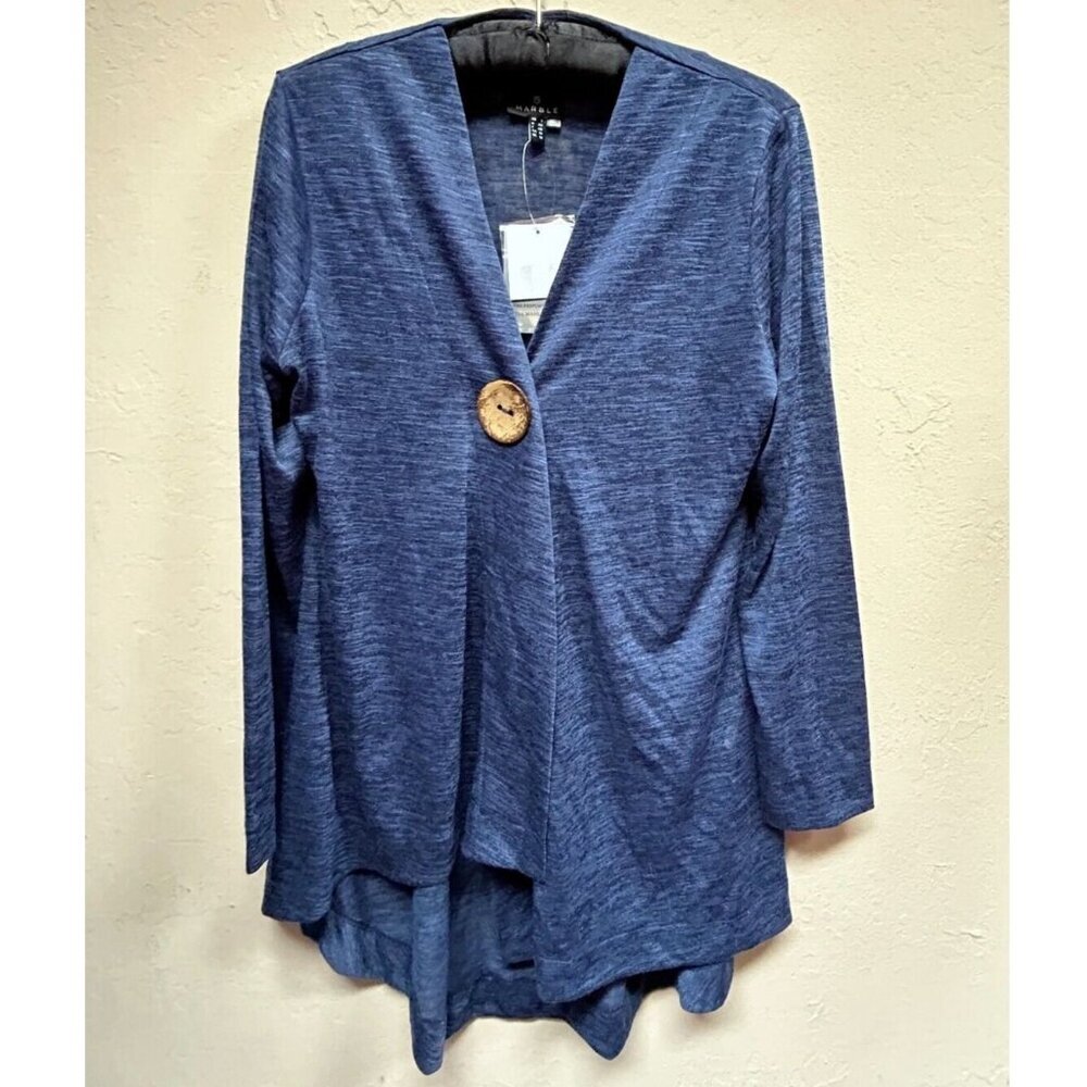 Marble Women's Slouchy Navy Blue Big Button Cardigan Sweater Size Medium New